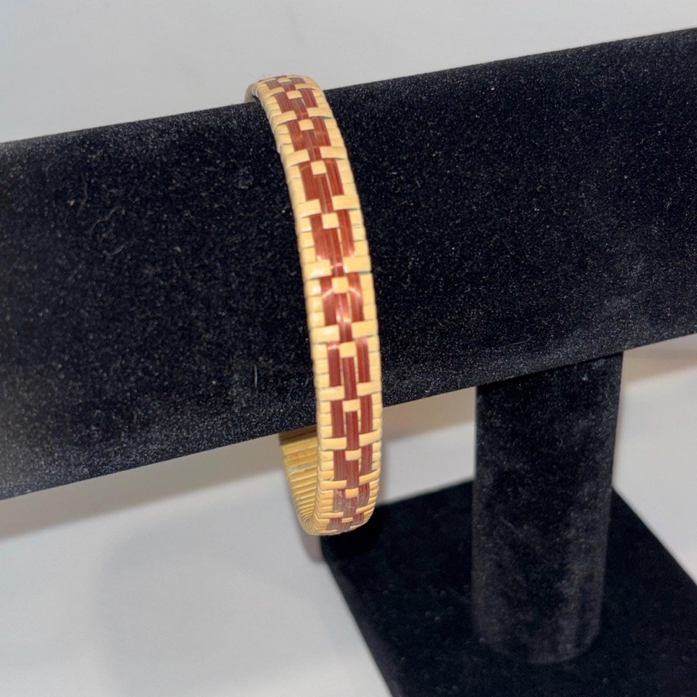 Vintage Woven Straw Bamboo Bangle Bracelet Boho MCM Taiwan Republic of China